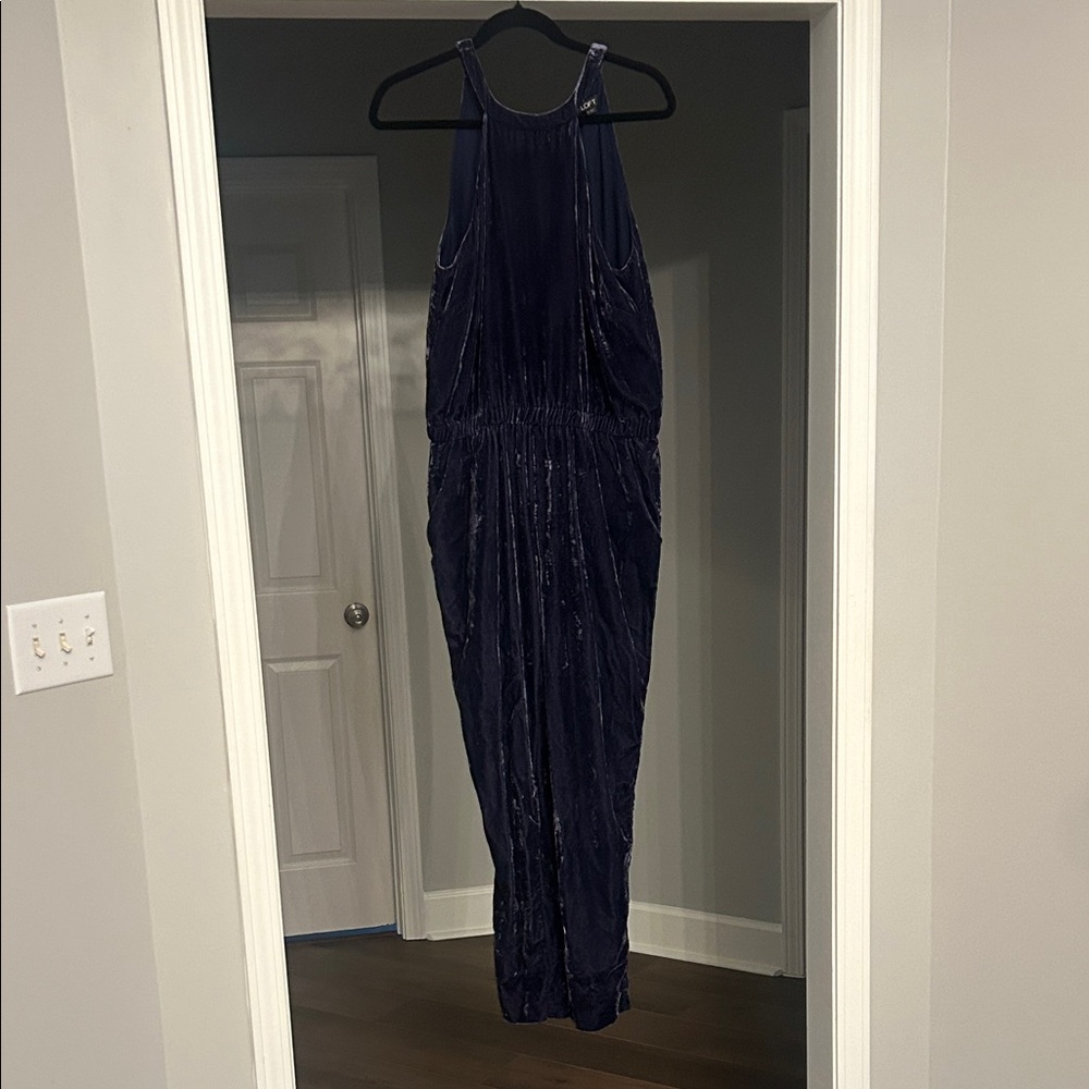LOFT Midnight Blue Velvet Jumpsuit